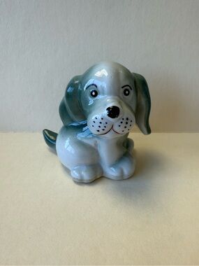 Vintage NANCO Ceramic Seafoam Green & White Hand Painted Face Puppy Dog Figurine
